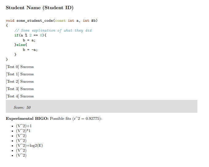 An example formatted output